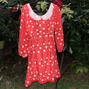 Vintage red polka dot long dress XS